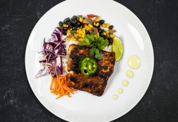 Blackened Wild Salmon Taco Bowl with Avocado Aioli