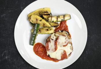 Bunless Pizza Stuffed Turkey Burger with Grilled Squash