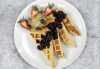 Buttermilk Protein Waffles with Wild Blueberry Compote
