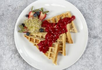 Buttermilk Protein Waffles with Strawberry Jam Compote