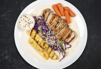 Teriyaki Chicken Wrap with Sesame Ginger Aioli on Low Carb Tortilla