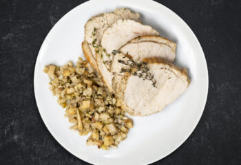 Low Carb Herb Roasted Turkey Breast with Cauliflower Stuffing & Bone Broth Gravy