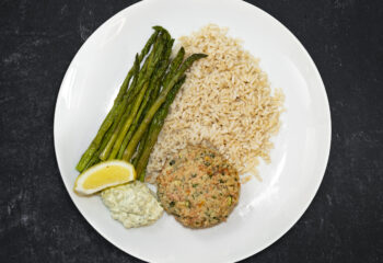 Wild Salmon Cake with Cucumber-Dill Crema